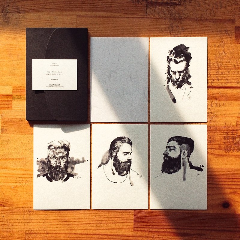 Beard man taciturn man suit postcard - การ์ด/โปสการ์ด - กระดาษ สีดำ