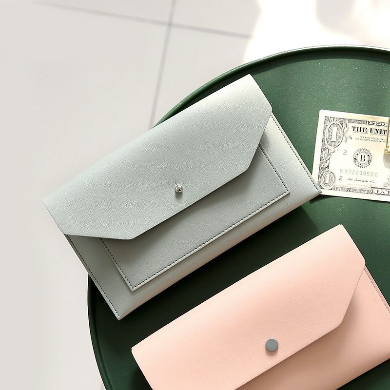 Funnymade Adult Storage Double Wallet - Mint Grey Green, FNM35178 - กระเป๋าสตางค์ - หนังแท้ สีเทา