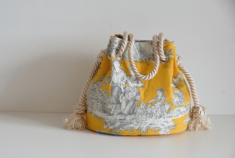 New work! Toward dejy Satin rope marine bag Yellow - กระเป๋าถือ - ผ้าฝ้าย/ผ้าลินิน สีเหลือง