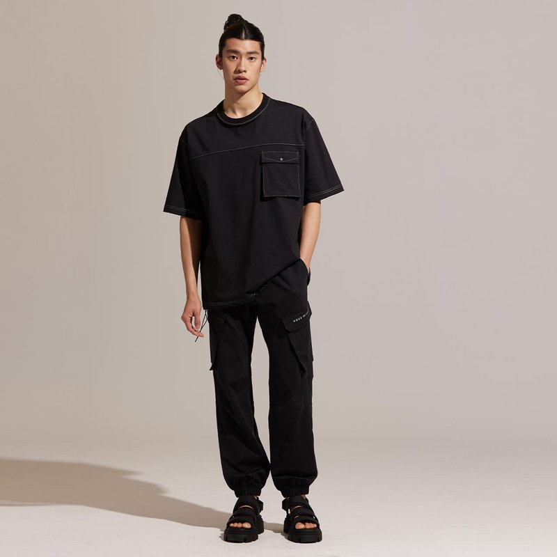 REBOOT Kinetic-Three-dimensional pocket drawstring wide top-black - Men's T-Shirts & Tops - Polyester Black