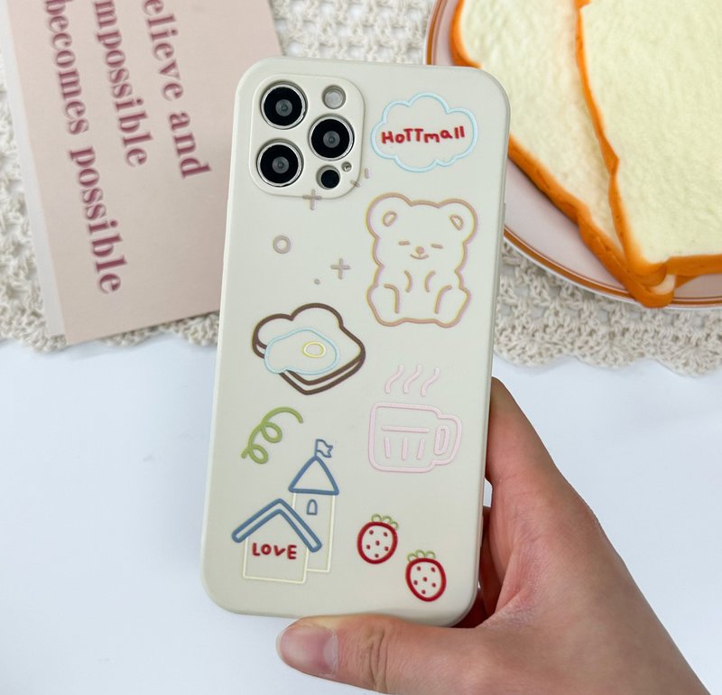 Fried bear beige Mobile phone case Silicone Protective Case - เคส/ซองมือถือ - ซิลิคอน สีนำ้ตาล