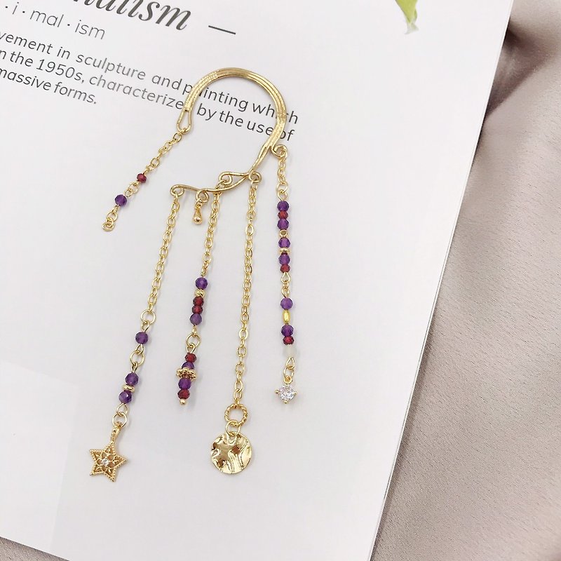 Crystal earrings, fairy earrings, red pomegranate and amethyst earrings, customized earrings without pierced ears - ต่างหู - คริสตัล 