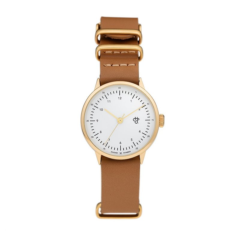 Harold Mini Gold White Dial Honey Brown Leather Watch
