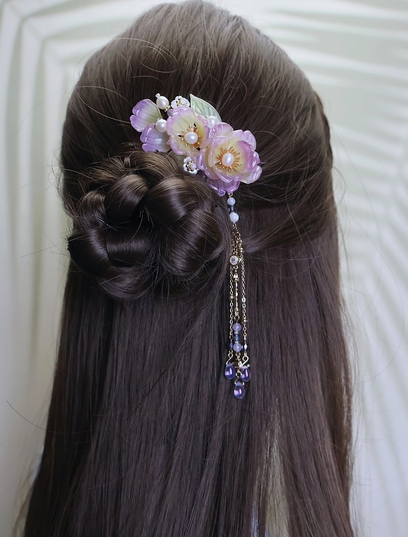 Lemon handmade hair accessories, gradient purple hibiscus hairpin/hairpin (small - เครื่องประดับผม - กระจกลาย สีม่วง