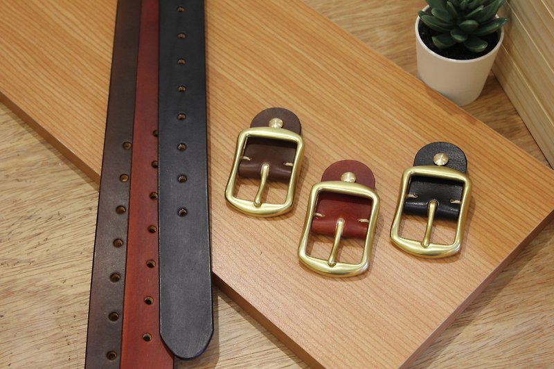 [Mini5] Classic Japanese head belt (brown) / Hand-dyed vegetable tanned cowhide 3.2cm wide belt - เข็มขัด - หนังแท้ 