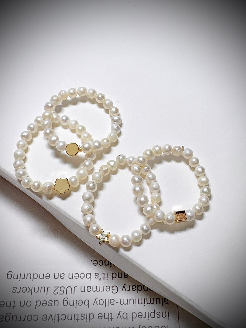 C&W 日本進口天然淡水超迷你近圓小可愛珍珠14k金珠戒指戒環 - 戒指 - 珍珠 金色