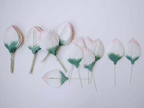 makemefrompaper Paper Flower, Gift decoration DIY supplies: 50 pieces, green brush pink leaves