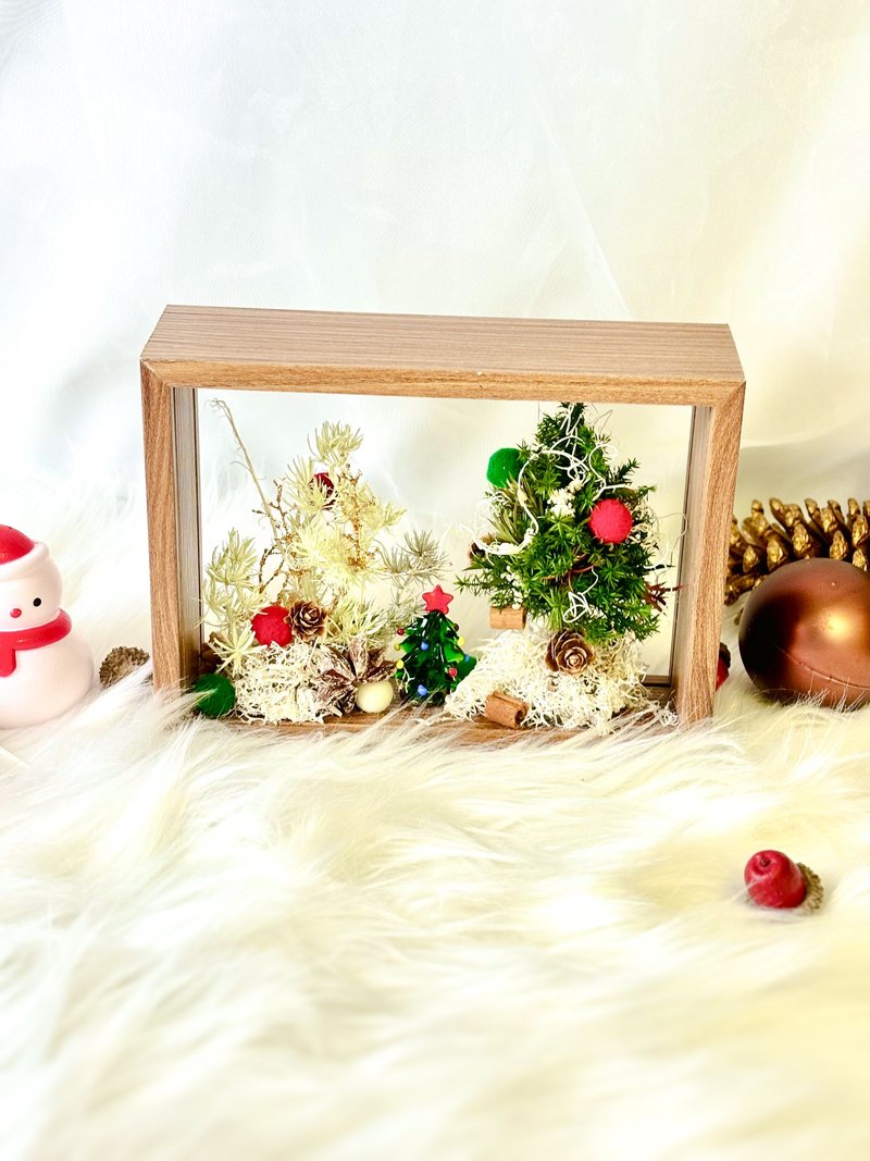 X'mas Christmas style immortal picture frame - ช่อดอกไม้แห้ง - ไม้ สีนำ้ตาล