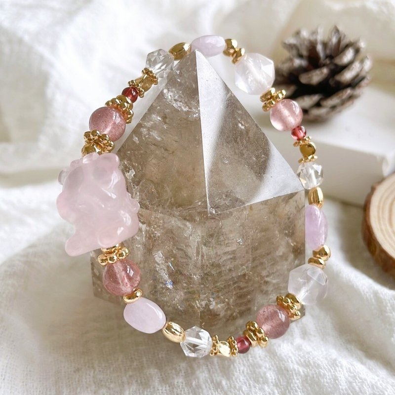 Open to Love | Rose Quartz Strawberry Quartz Kunzite Stone Natural Crystal Design Crystal Bracelet - สร้อยข้อมือ - คริสตัล สึชมพู