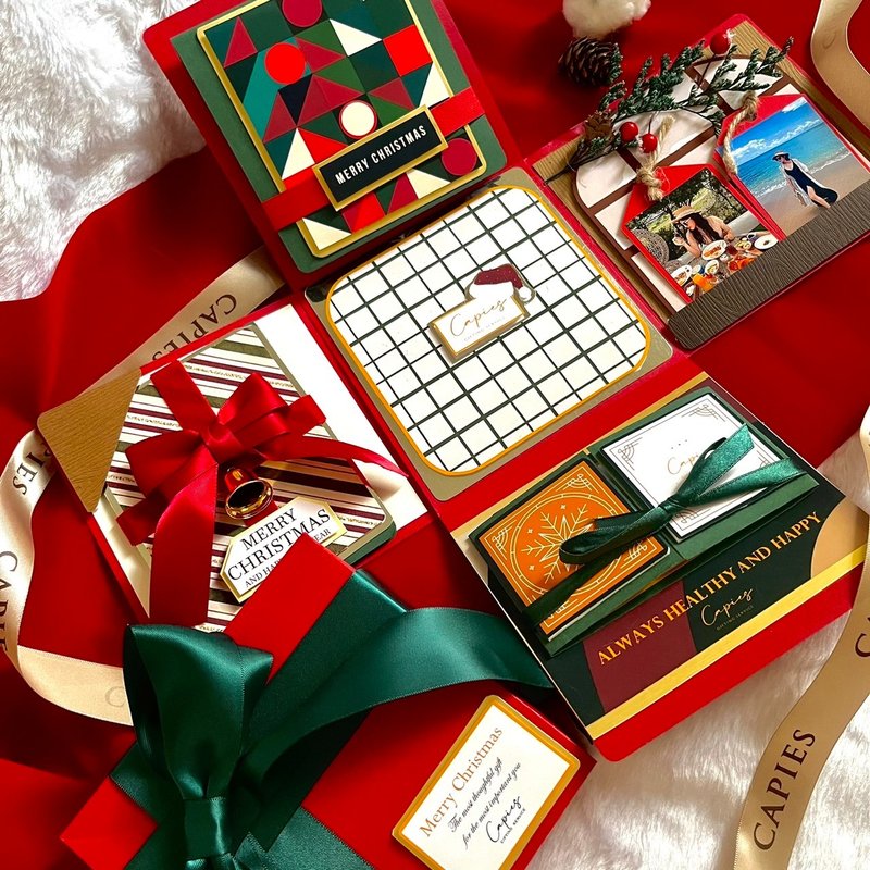 【聖誕紅機關禮物盒】手作禮物/驚喜相片機關卡片 - 卡片/明信片 - 紙 