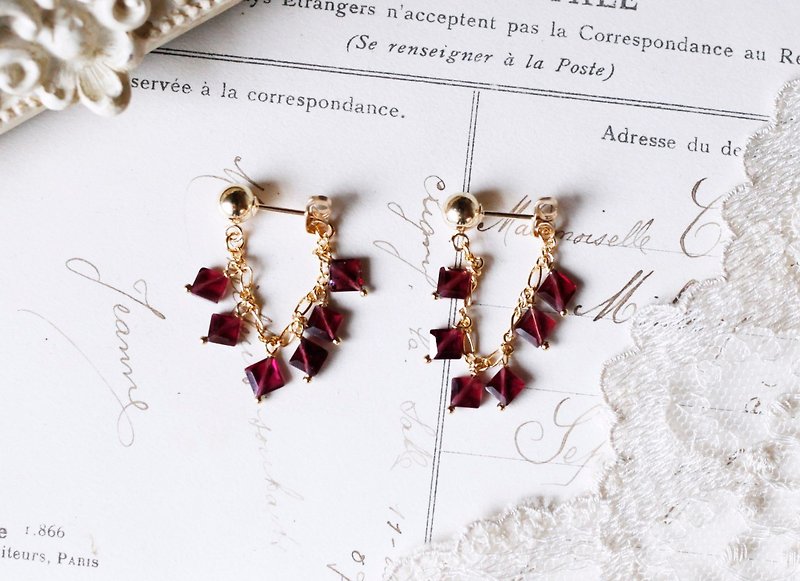 Pierce fiorello [Garnet] - Earrings & Clip-ons - Gemstone Red