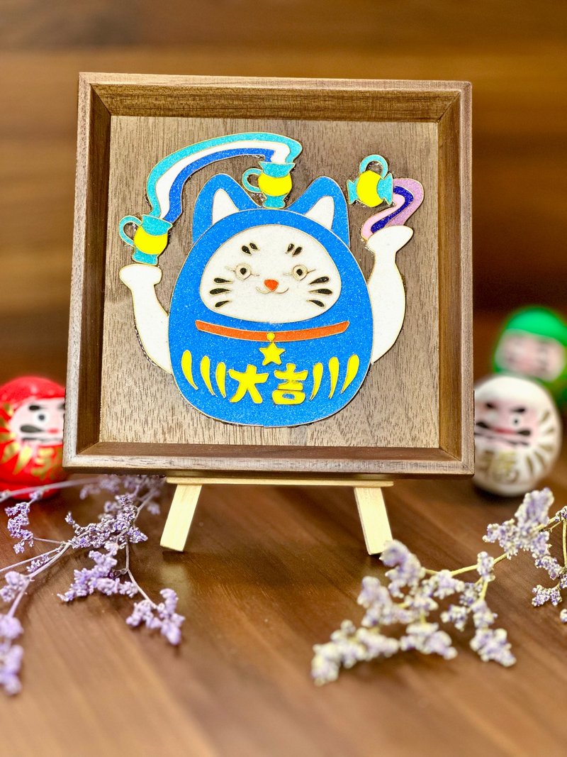 景泰藍十二星座達摩招財貓木盤擺設 - 水瓶座 - 擺飾/家飾品 - 木頭 