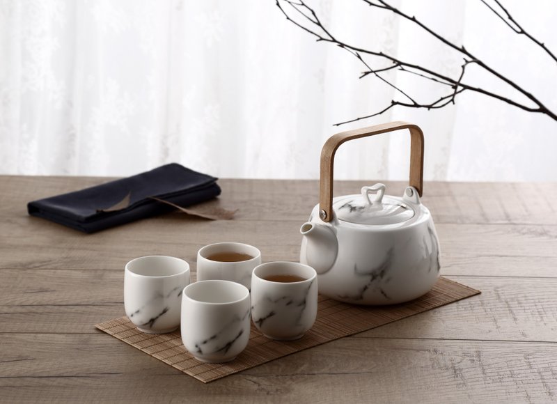 JEselect陶瓷大理石紋日式茶壺組 / 1壺4杯 - 擺飾/家飾品 - 陶 