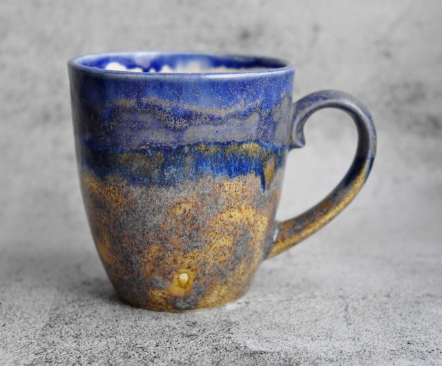 Big pottery coffee mug, large drip glaze mug, blue ceramic tea mug for  gift. - Shop LekaCeramics Mugs - Pinkoi