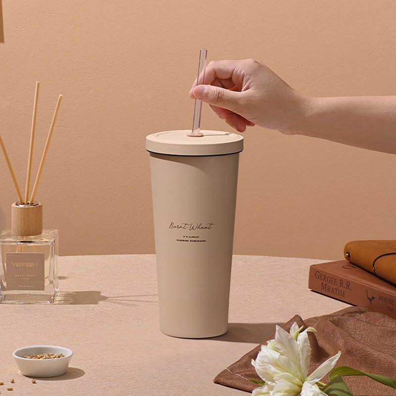 Stainless steel straw cup II 710ml - Burnt Wheat - Vacuum Flasks - Stainless Steel Khaki