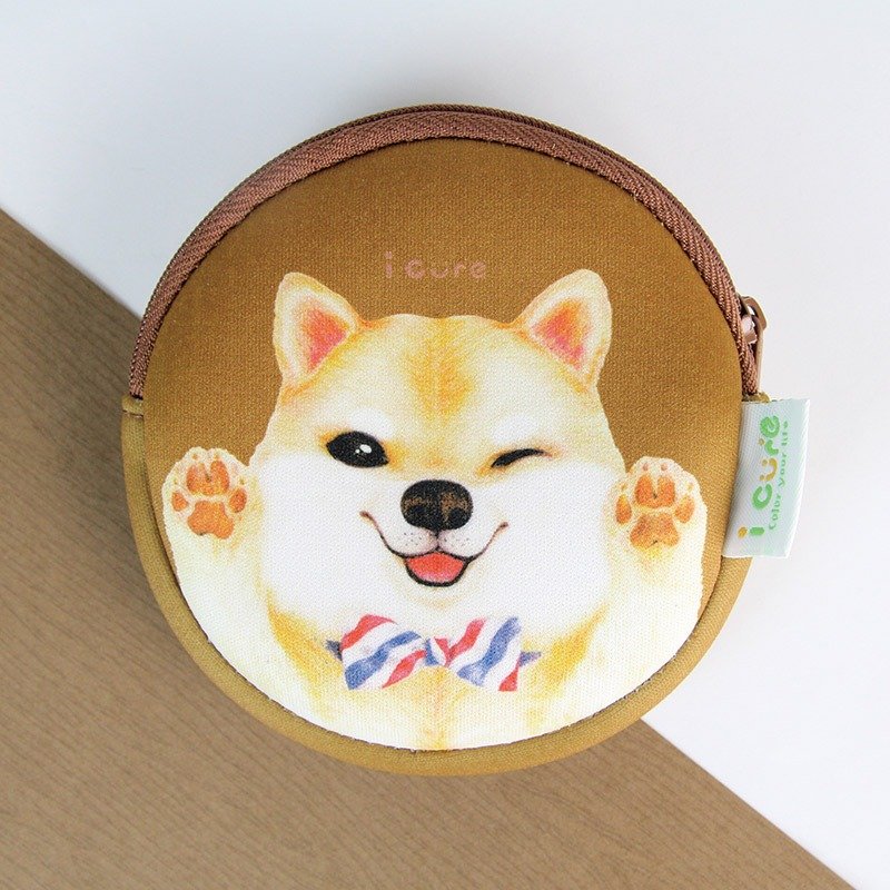 I money brown coin hand painted wind-h7. Tie Chai dog - กระเป๋าใส่เหรียญ - วัสดุกันนำ้ สีนำ้ตาล