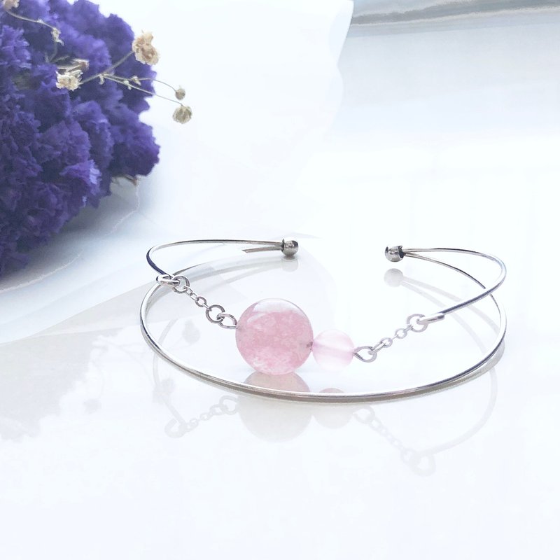 Love Bracelet Strawberry Crystal Pink Chalcedony Bracelet Bracelet (English letters/hearts can be added) - Bracelets - Crystal Pink