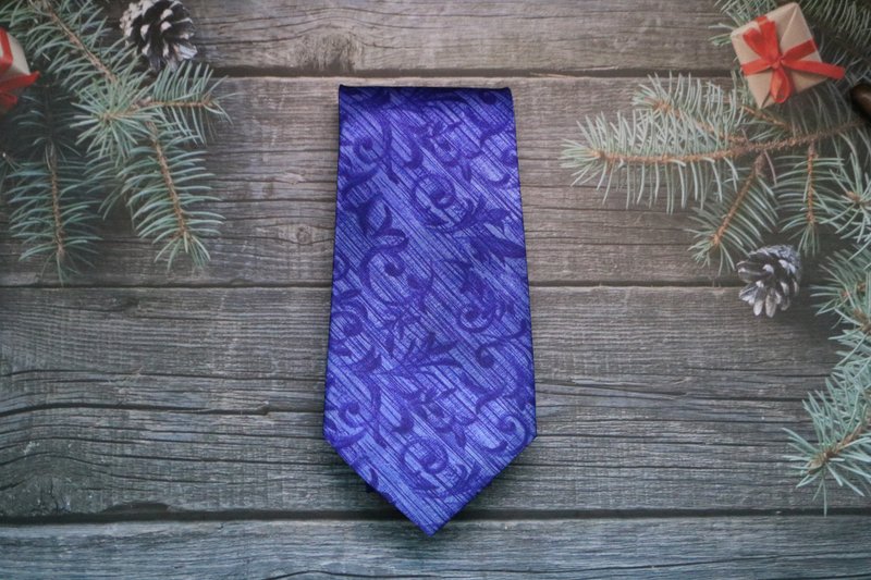 蓝色暗纹花卉领带/真丝商务休闲正装皆可 - 領帶/領帶夾 - 絲．絹 多色