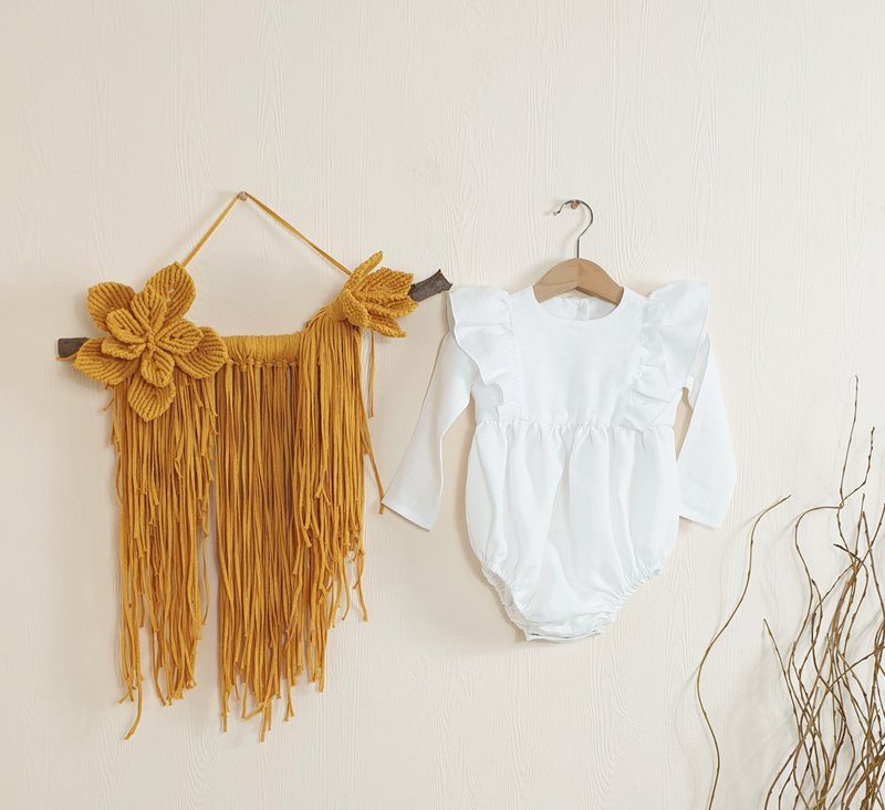 Ruffle linen bodysuit for baby girl, boho baby girl bodysuit, baby girl romper - 包屁衣/連身衣 - 棉．麻 多色