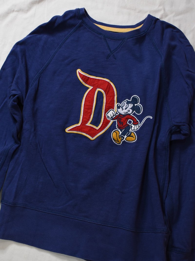 Vintage Disney University T Dark Blue Mickey - เสื้อฮู้ด - ผ้าฝ้าย/ผ้าลินิน 