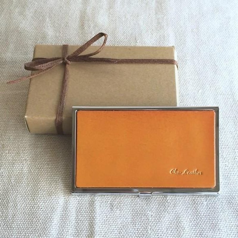 Made-to-order engraved cordovan card case [Camel] - ที่เก็บนามบัตร - หนังแท้ สีส้ม