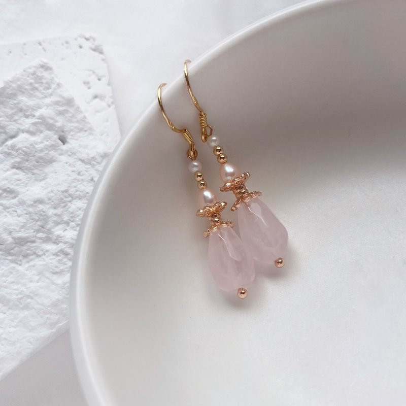 [Peach Chao Huayue] Drop Earrings - ต่างหู - เครื่องประดับพลอย สึชมพู