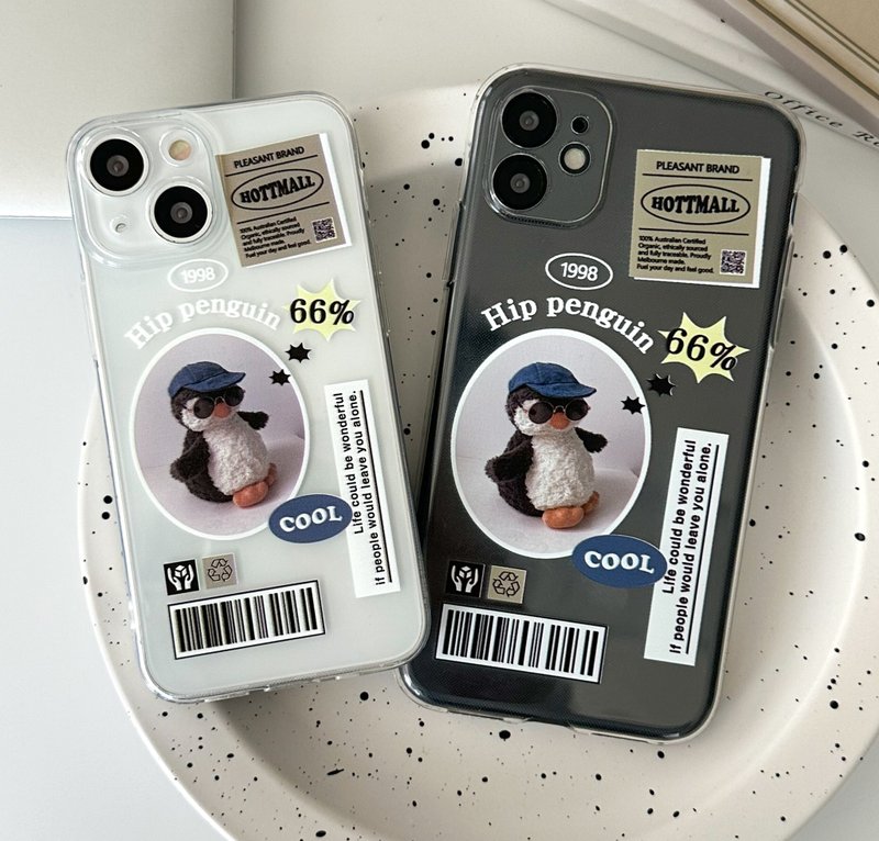 iPhone16/15/14/13/12/11 jelly transparent Penguin stickers mobile phone case - 手機殼/手機套 - 塑膠 多色