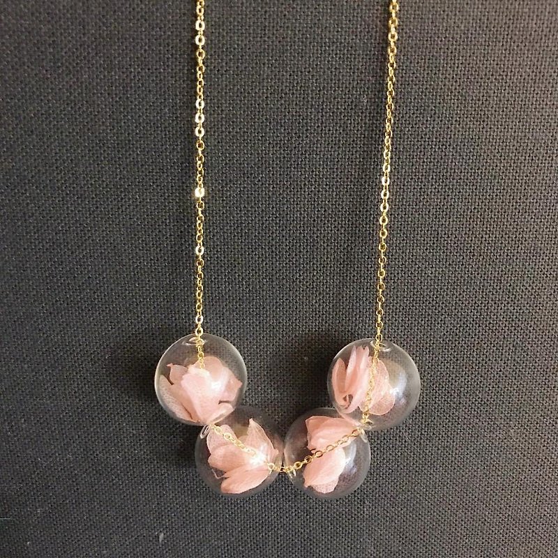Preserved Flower Planet Ball Pastel Pink Necklace Birthday Wedding - Necklaces - Glass Pink