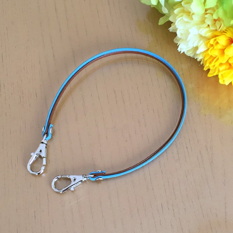 Two-tone color Leather strap (Brown and Light Blue) "Clasps : Silver" - Charms - Genuine Leather Blue