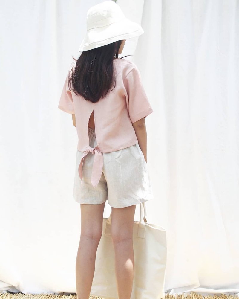 RIBBON CROP TOP - PINK - 女上衣/長袖上衣 - 棉．麻 粉紅色