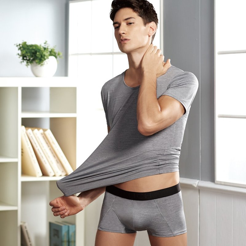 【玳蕾綺】花紗涼感四角男褲 - 男內衣褲 - 環保材質 灰色