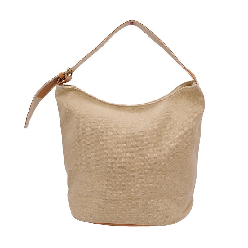 Leather base canvas bag Cream color - Messenger Bags & Sling Bags - Cotton & Hemp 