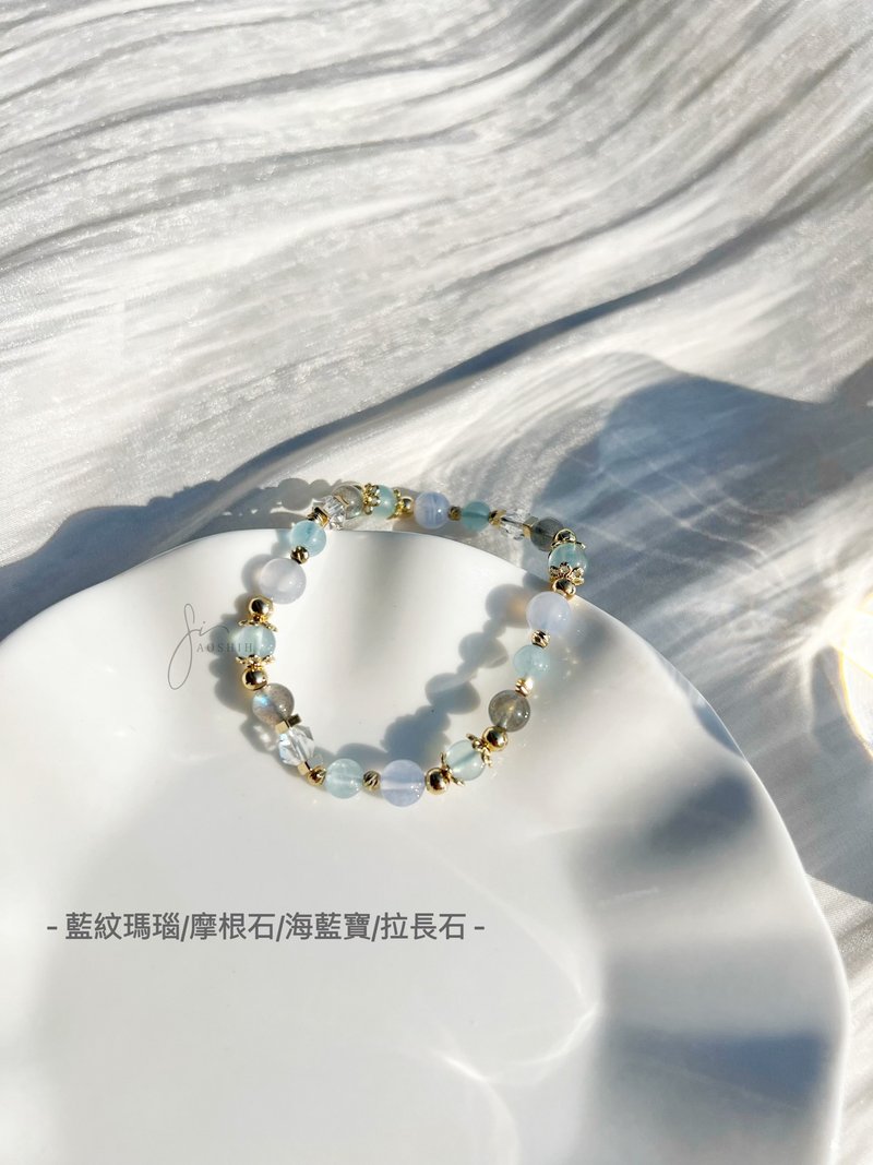 拉長石 藍紋瑪瑙 海藍寶 摩根石 天然石 水晶 手鍊 - 手鍊/手環 - 水晶 