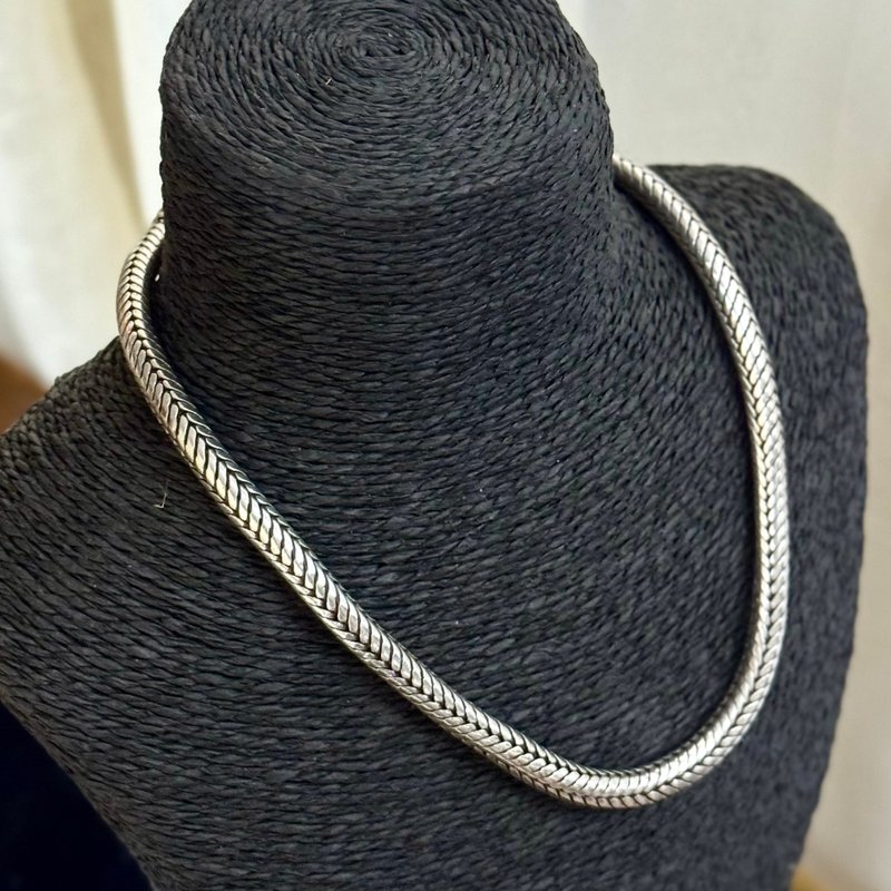 * 50806-迷人歐洲古董純銀蛇骨編織項鏈直徑7mm - 項鍊 - 純銀 