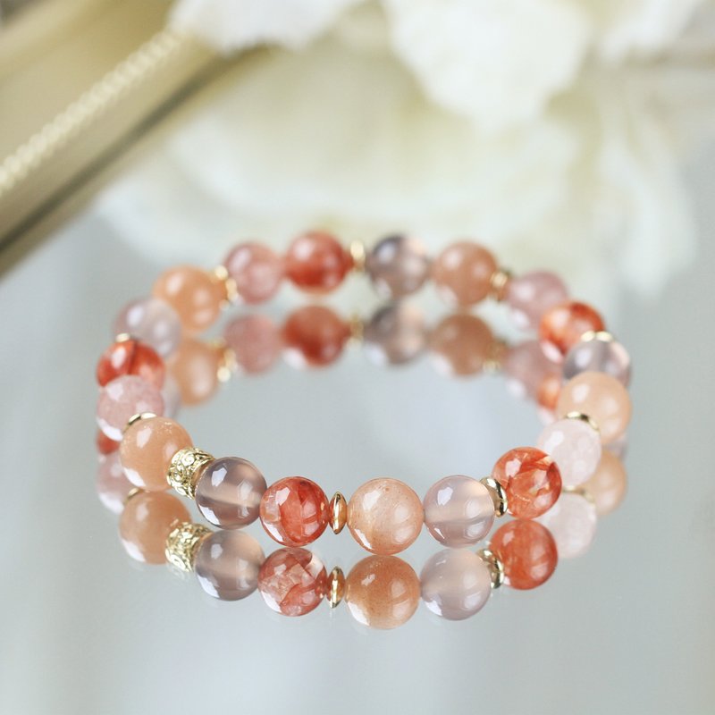 Red gum flower orange moonlight purple chalcedony. Maizuru. Lucky Nobility Women's Health Crystal Bracelet 8mm - สร้อยข้อมือ - คริสตัล สีแดง