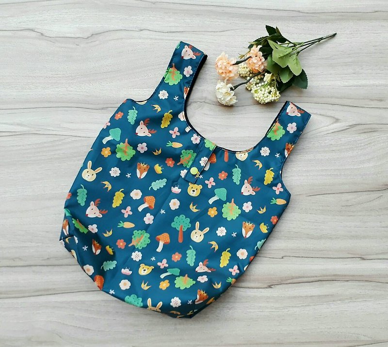 [Waterproof Shopping Bag] Forest Animals - Korean Waterproof Fabric (Small) - Handbags & Totes - Waterproof Material Blue
