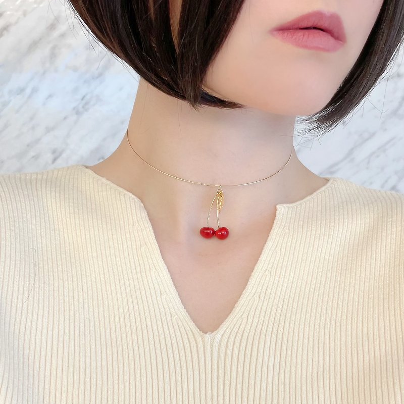 Cherry / fruit wire choker SV227 - Chokers - Other Metals Red