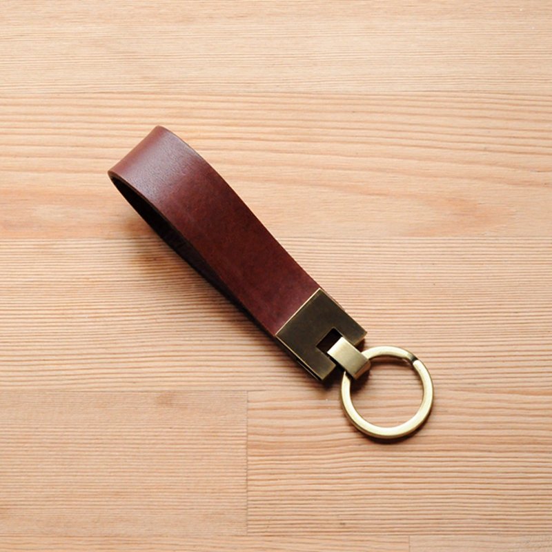 鑰匙扣 | 手工皮件 | 客製化禮物 | 植鞣革-銅色皮飾鑰匙圈 - 鑰匙圈/鑰匙包 - 真皮 咖啡色