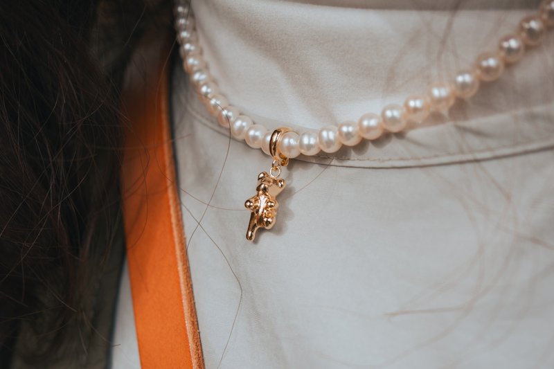 Sweet Bear - 鍍金小熊墜子 手作 客製化 項鍊 - 項鍊 - 銅/黃銅 金色