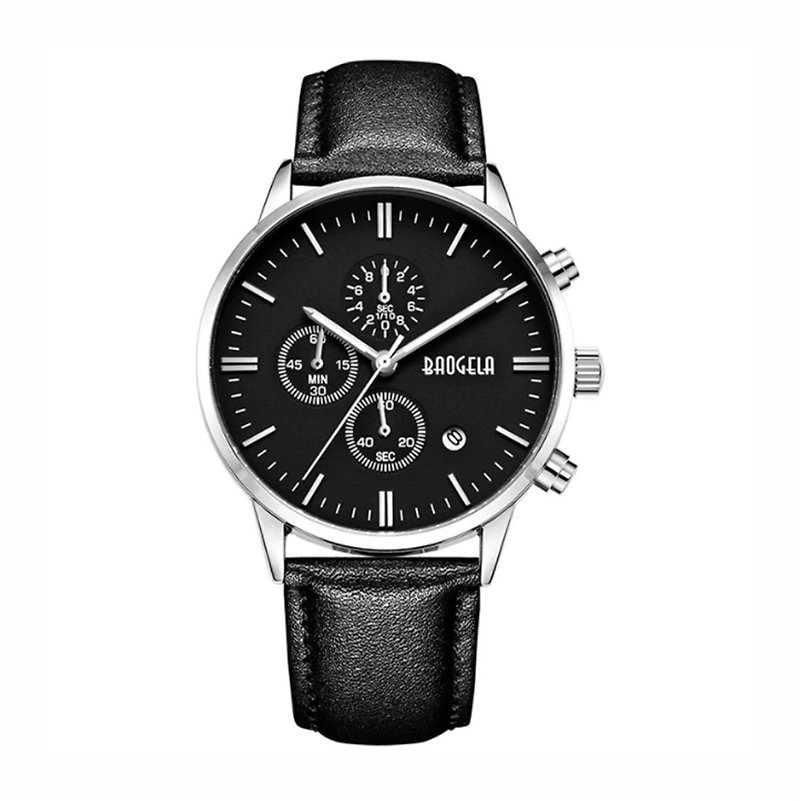 BAOGELA - COPENHAGEN Silver Black Dial / Black Leather Watch