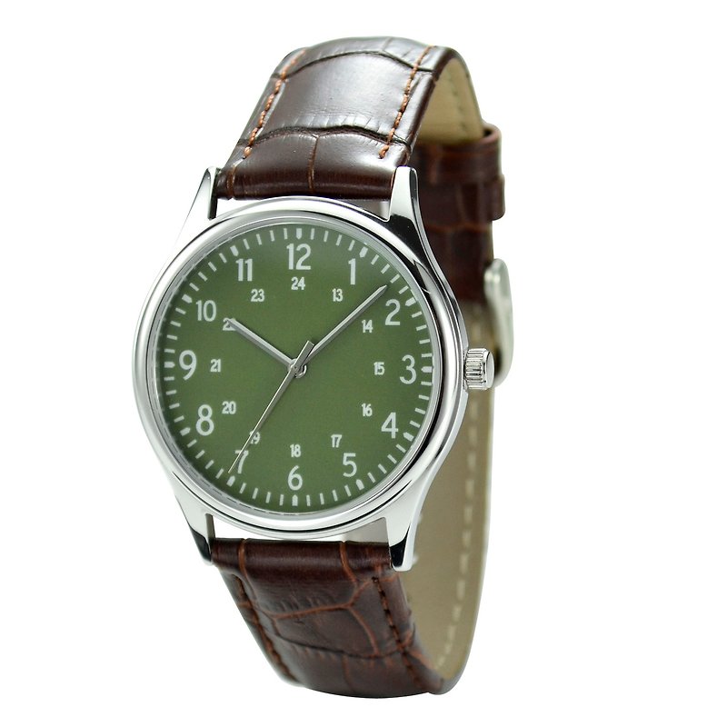 簡約1-24數字 Kale 面 手錶 男女合用 全球免運費 - 男錶/中性錶 - 不鏽鋼 綠色