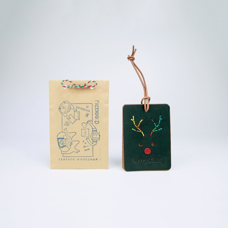 Christmas DIY handmade leather card (elk style) - Leather Goods - Genuine Leather Black