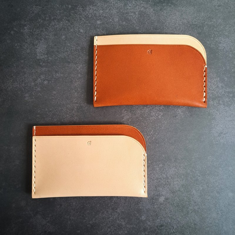 【mica at home悠遊卡夾Card Holder】義大利植鞣牛皮棕色原色組 - 名片夾/名片盒 - 真皮 