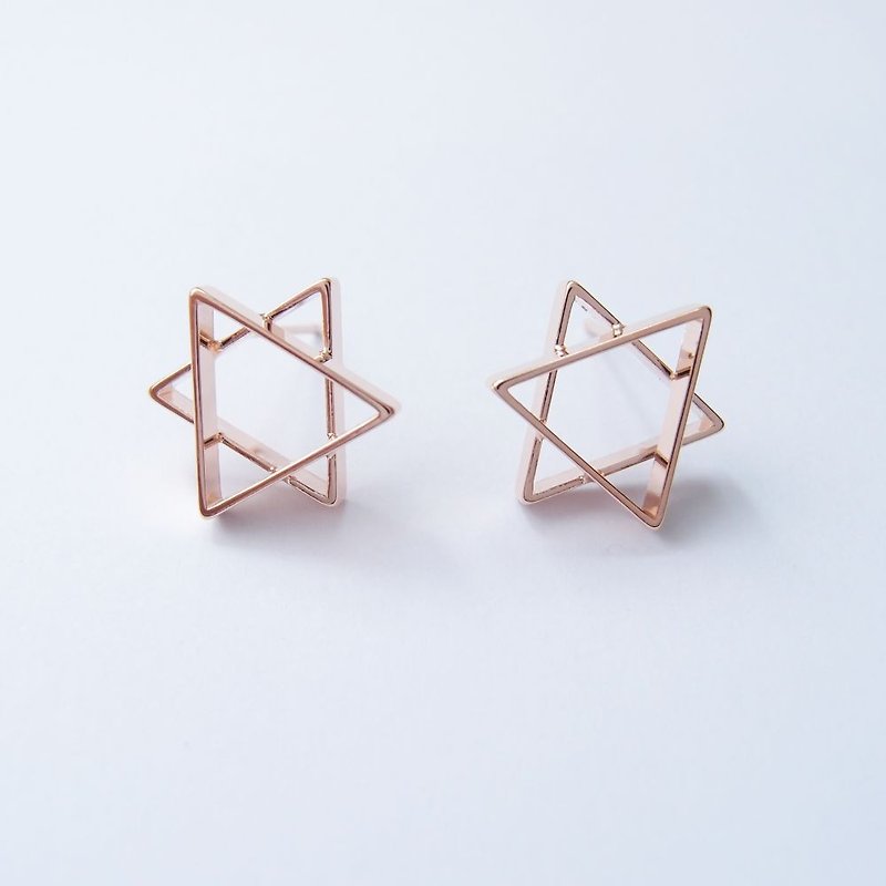 Hexagon Rose Metal Earrings - ต่างหู - ทองแดงทองเหลือง 