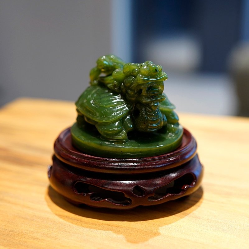 Nephrite Jade Hand Carved Dragon Turtle - Other - Jade Multicolor