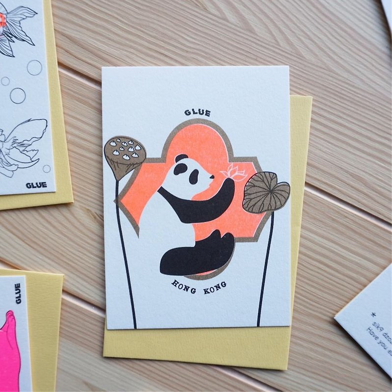 Flower panda Riso printed Greeting Card - การ์ด/โปสการ์ด - กระดาษ 