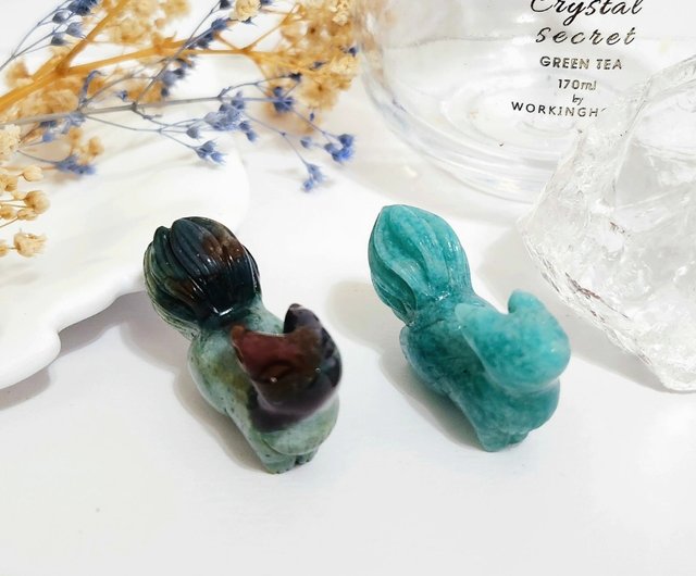 九尾の狐の彫刻置物 スモーキークォーツ 九尾の狐（手彫り玉／水晶・