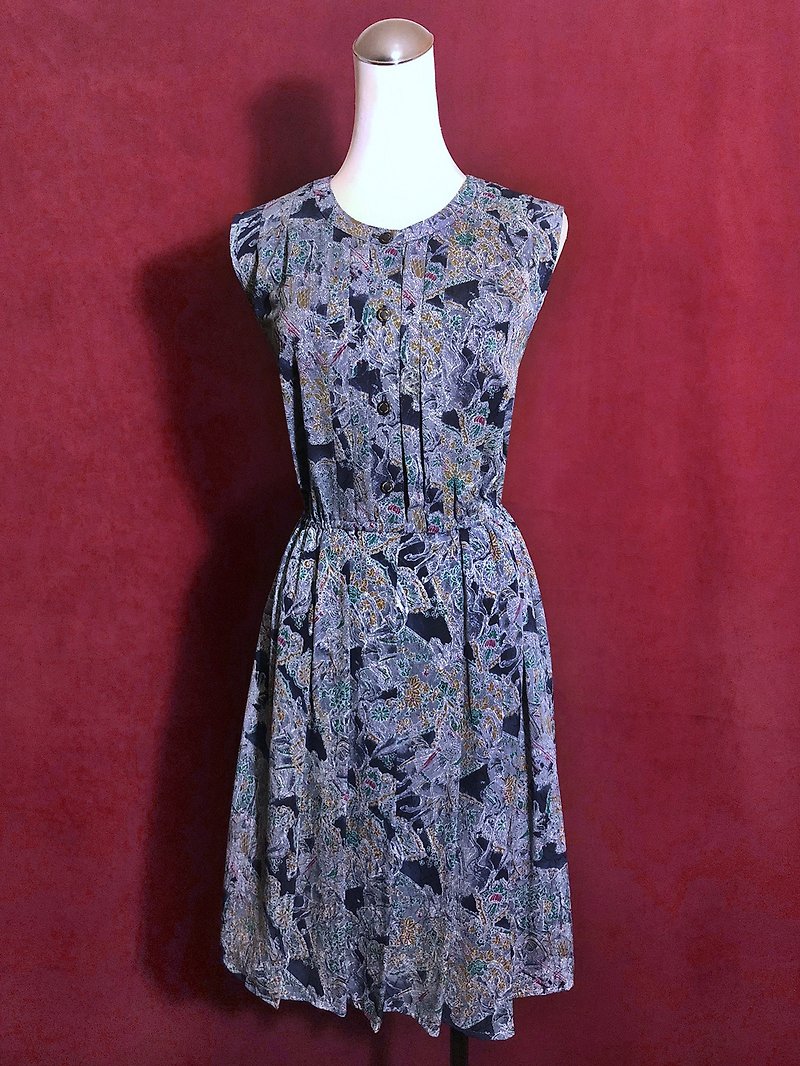Blue textured sleeveless vintage dress / brought back to VINTAGE abroad - One Piece Dresses - Polyester Blue