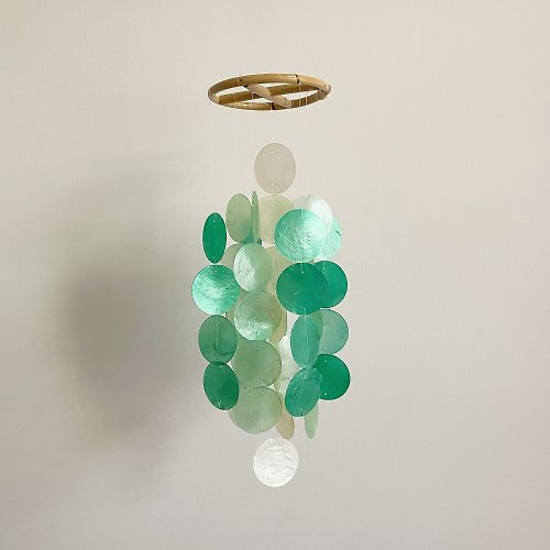 HO’ USE PRE-MADE | Danish Mansion_Green Circle |Capiz Shell Wind Chime Mobile | #0-334