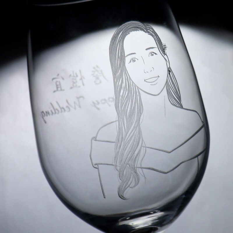 (One pair) 350cc【Wedding Commemorative Gift】(Realistic Version) Newlywed Red Wine Pair Glasses - แก้วไวน์ - แก้ว สีเทา